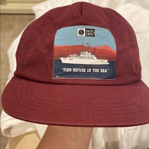 Salty Crew Burgundy Hat with Boat Design adjustable snap band hardly worn